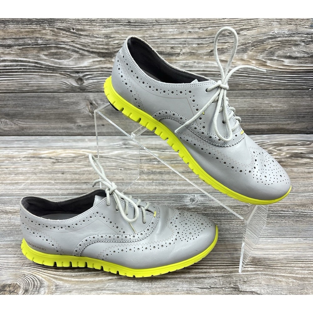 Cole Haan ZeroGrand Wingtip Oxfords Shoes Womens‎ Size 6.5 Gray Yellow Leather